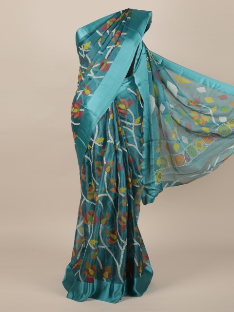 

Pothys Teal Blue & White Jute Silk Printed Saree