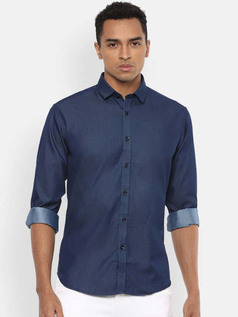 

V Dot Men Blue Slim Fit Solid Casual Shirt