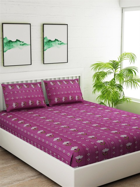 

Salona Bichona Magenta Floral 144 TC Cotton 1 Queen Bedsheet with 2 Pillow Covers