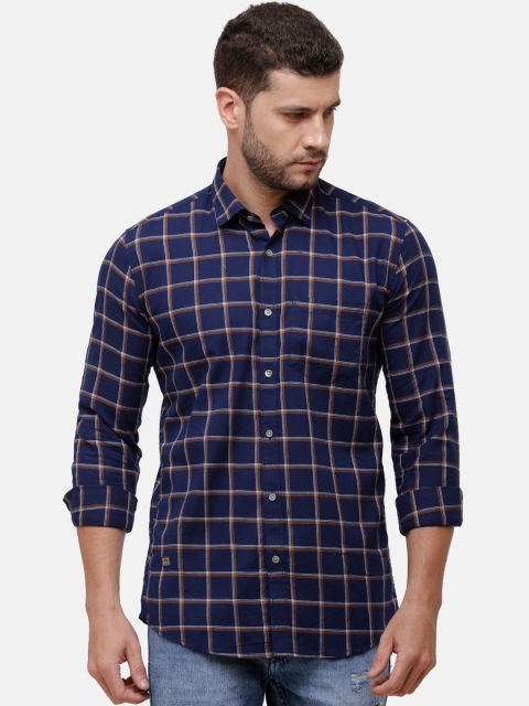 

Alan Scott Men Blue Regular Fit Checked Pure Cotton Casual Shirt