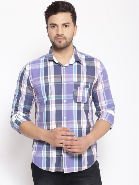 

SHOWOFF Men Blue & White Cotton Classic Slim Fit Checked Casual Shirt