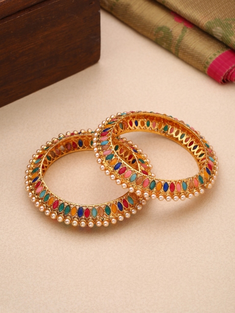 

Shoshaa Set Of 2 Gold-Plated & Pink Stone-Studded Handcrafted Bangles