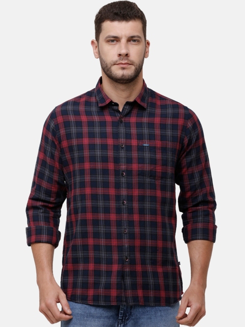 

Alan Scott Men Navy Blue & Red Regular Fit Pure Cotton Checked Casual Shirt