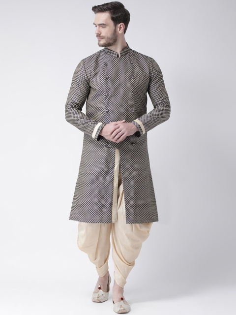 

DEYANN Men Navy Blue & Beige Woven Design Kurta with Patiala