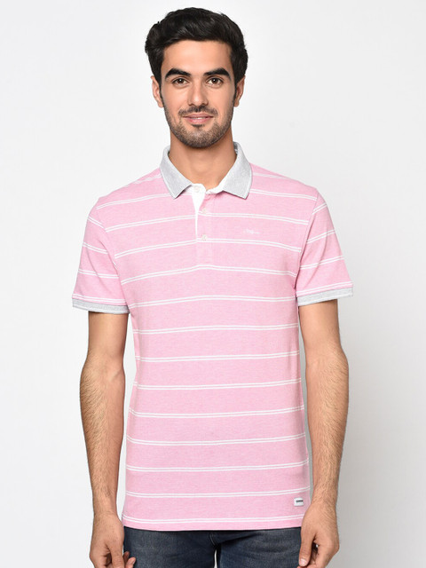 

Octave Men Pink Striped Polo Collar T-shirt