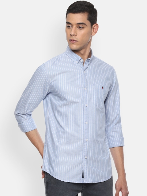 

Louis Philippe Jeans Men Blue & White Super Slim Fit Striped Cotton Casual Shirt