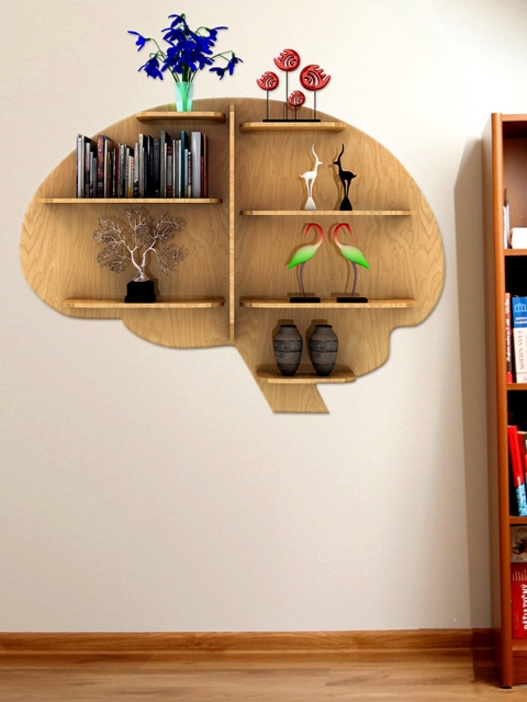 WALLMANTRA Beige Brain Shaped MDF Basic Wall Shelf