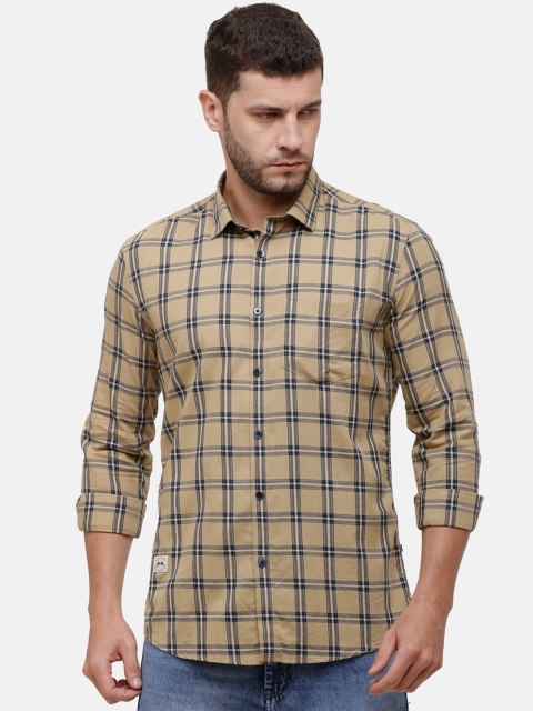 

Alan Scott Men Beige Regular Fit Checked Pure Cotton Casual Shirt