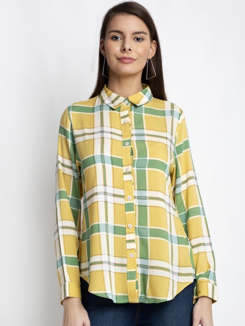 

Global Republic Women Yellow & Green Regular Fit Checked Casual Shirt