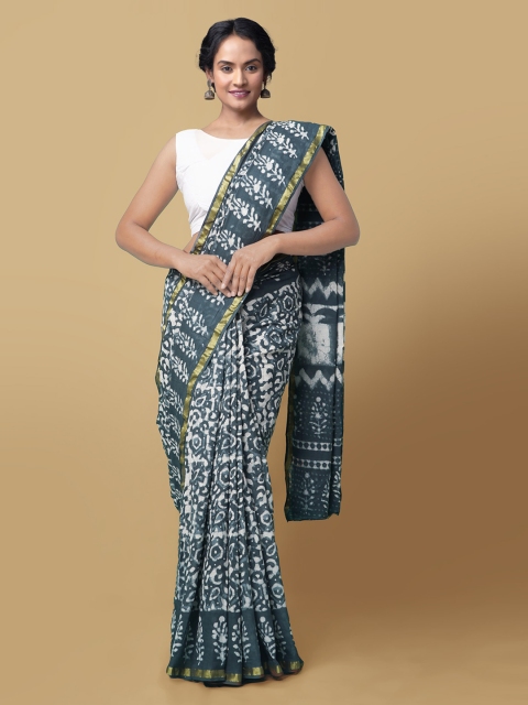 

Unnati Silks Grey Pure Cotton Printed Dabu Saree