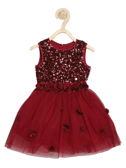 

Allen Solly Junior Girls Maroon Sequinned Floral Applique Fit and Flare Dress