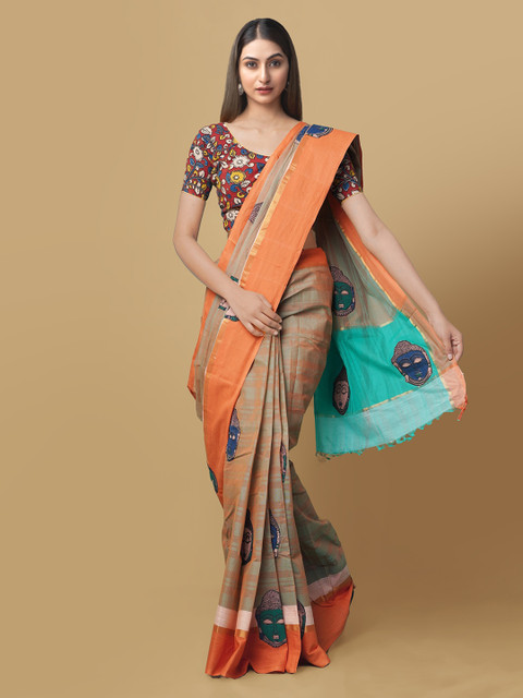 

Unnati Silks Brown Pure Cotton Printed Mangalagiri Saree