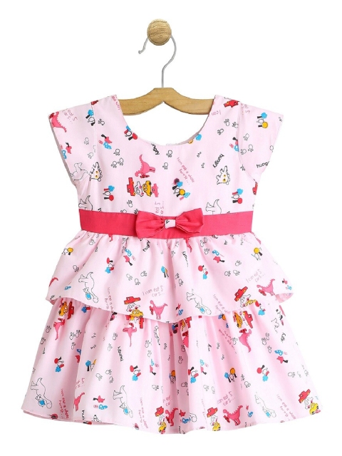 The Magic Wand Infant Girls Pink & Blue Cotton Printed Fit and Flare Dress