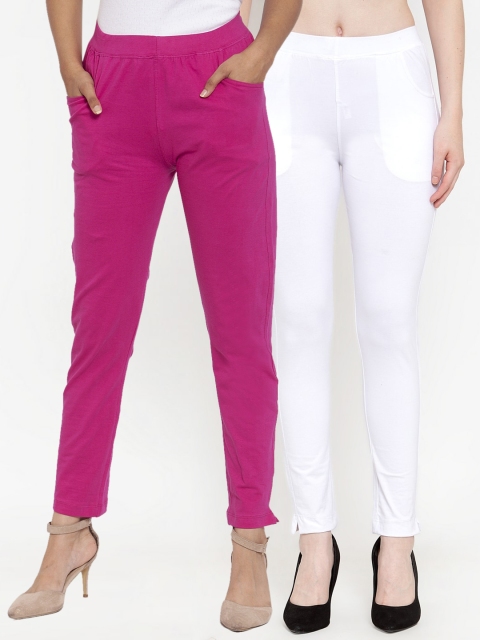 

TAG 7 Women Pack Of 2 Solid Straight-Fit Ankle-Length Leggings, Magenta