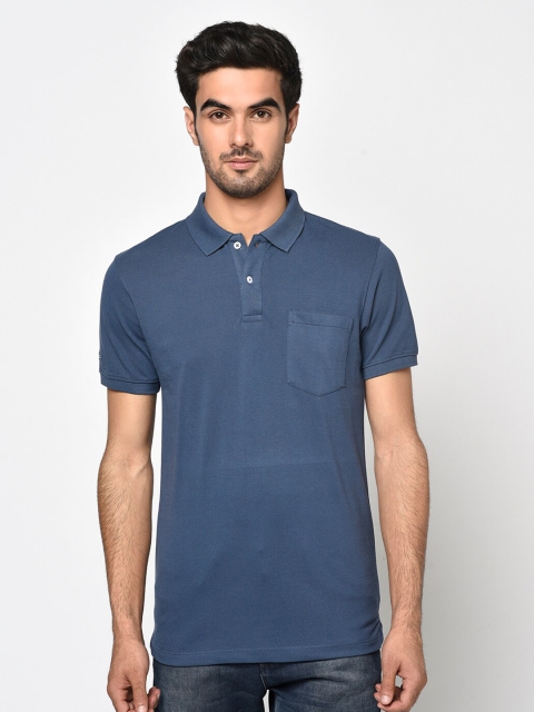 

Octave Men Blue Solid Polo Collar T-shirt