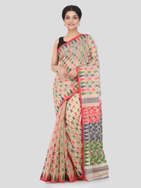 

PinkLoom Beige Pure Cotton Woven Design Jamdani Saree