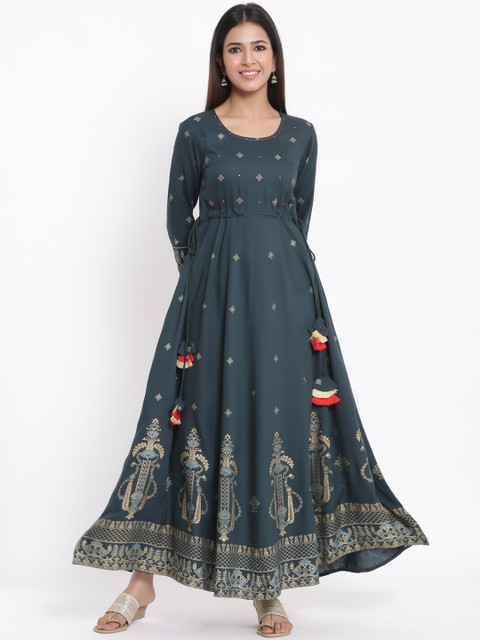 

kipek Women Teal Ethnic Motifs Printed Anarkali Kurta