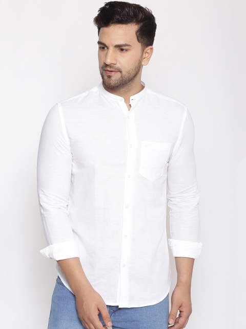 

SHOWOFF Men White Linen Classic Slim Fit Solid Casual Shirt