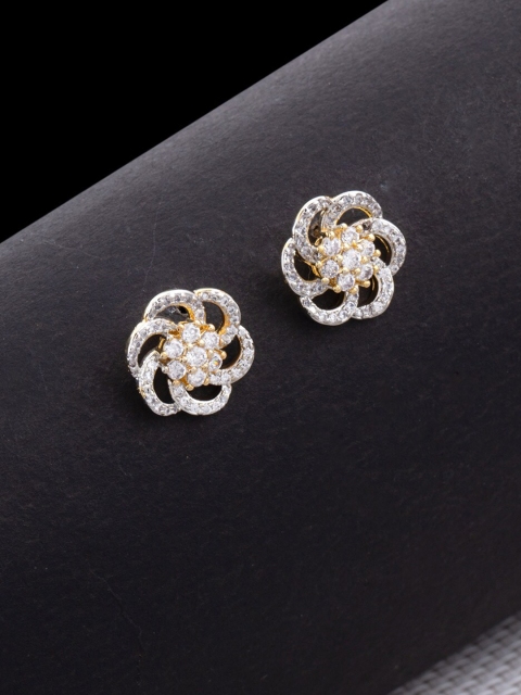 

Studio Voylla Gold-Plated & White CZ Studded Floral Studs