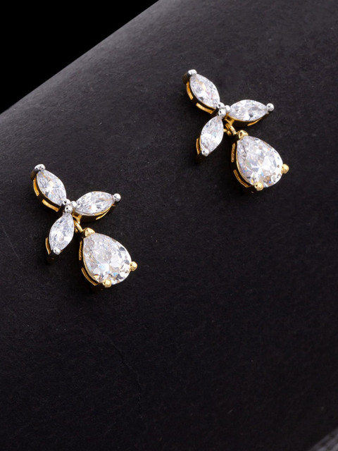 

Studio Voylla Gold-Plated & White CZ Studded Teardrop Shaped Studs