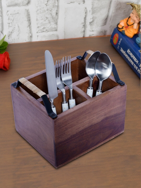 

nestroots Brown & White 12 Pc Stainless Steel Cutlery Set with Holder