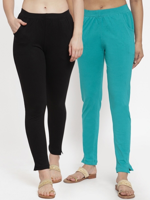 

TAG 7 Women Pack Of 2 Solid Straight-Fit Ankle-Length Leggings, Turquoise blue