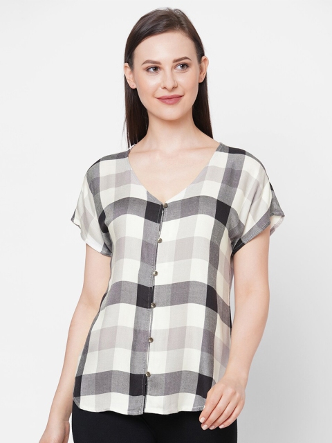 

Mystere Paris Women Black Checked V-Neck Top
