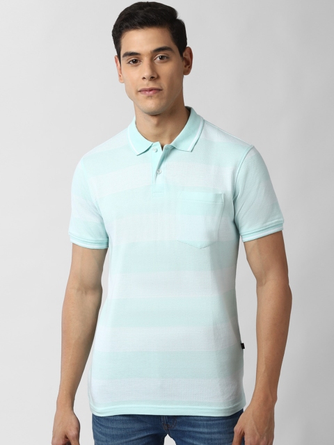 

Peter England Casuals Men Blue Striped Polo Collar T-shirt