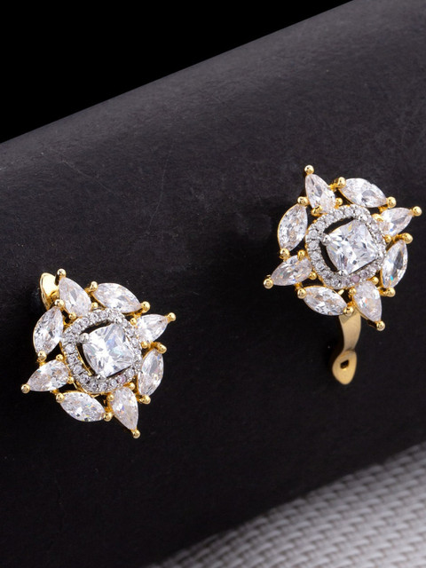 

Studio Voylla Gold-Plated & White CZ Studded Contemporary Studs