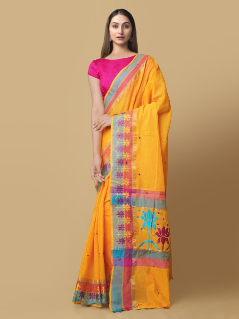 

Unnati Silks Yellow Pure Cotton Solid Mangalagiri Saree