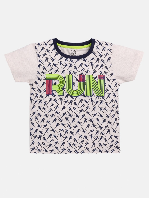 

TAMBOURINE Boys Grey Melange Printed Round Neck T-shirt