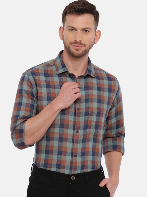

CROYDON Men Rust Brown & Navy Blue Regular Fit Checked Cotton Formal Shirt
