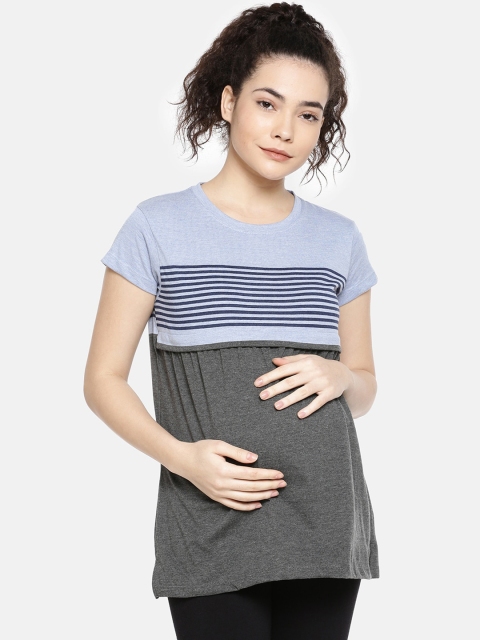 

GOLDSTROMS Grey & Blue Colourblocked A-Line Longline Maternity Top