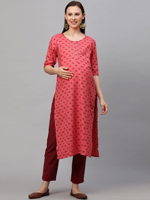 

MomToBe Women Pink Ethnic Motifs Printed Maternity Kurta
