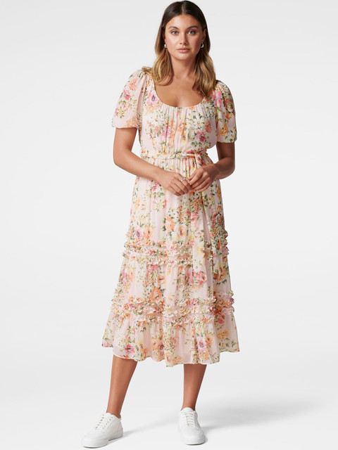 

Forever New Beige Floral Printed Fit and Flare Dress