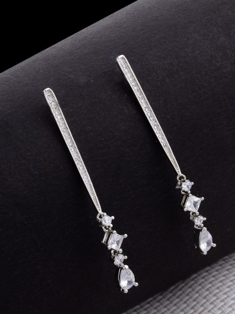 

Studio Voylla Rhodium-Plated White CZ Studded Contemporary Drop Earrings