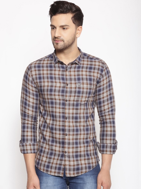 

SHOWOFF Men Blue & Brown Cotton Classic Slim Fit Checked Casual Shirt
