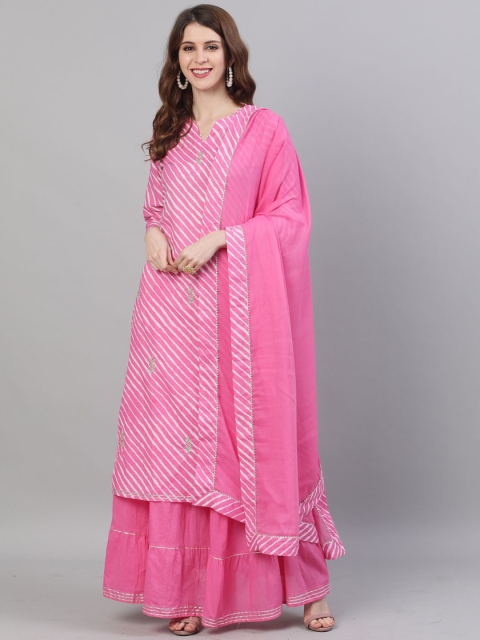 

Ishin DESIGNER STUDIO Women Pink Printed Kurta with Skirt & Dupatta