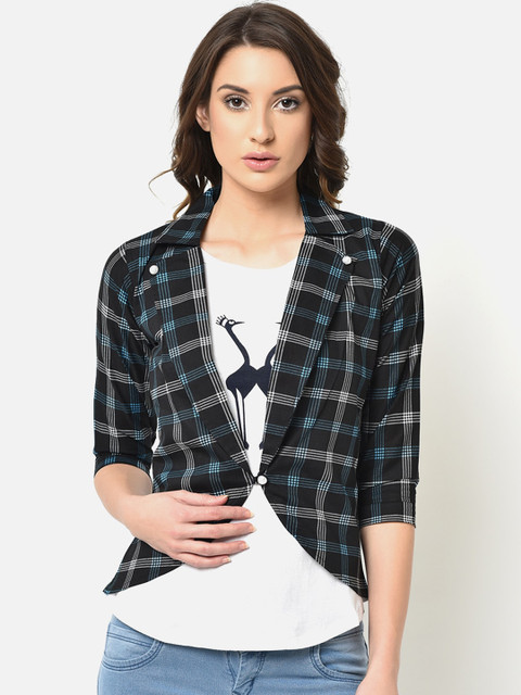 

V2 Value & Variety White & Navy Blue Layered Shirt Style Top