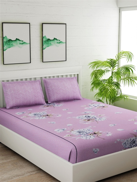 

Salona Bichona Purple Floral 144 TC Cotton 1 Queen Bedsheet with 2 Pillow Covers