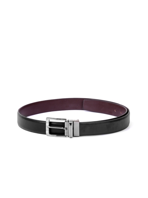 

Krosshorn Men Black & Maroon Textured Reversible Belt