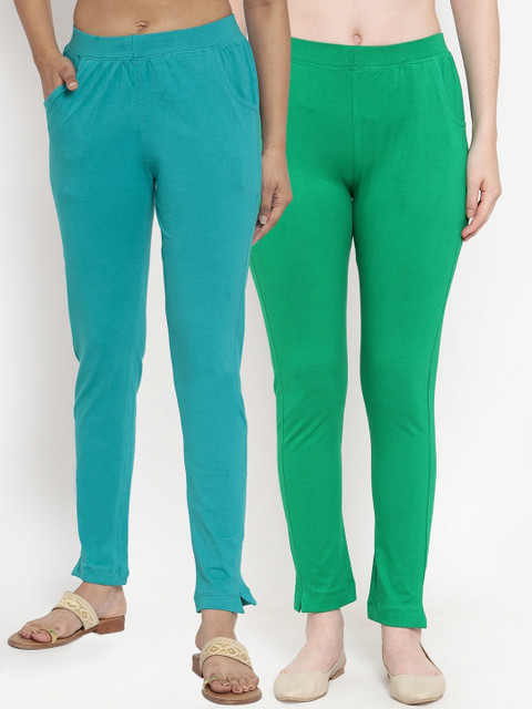 

TAG 7 Women Pack Of 2 Solid Ankle-Length Straight-Fit Leggings, Turquoise blue
