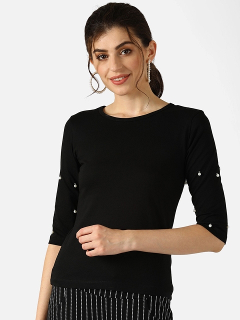 

V2 Value & Variety Black Pearls Embellished Chambray Regular Top
