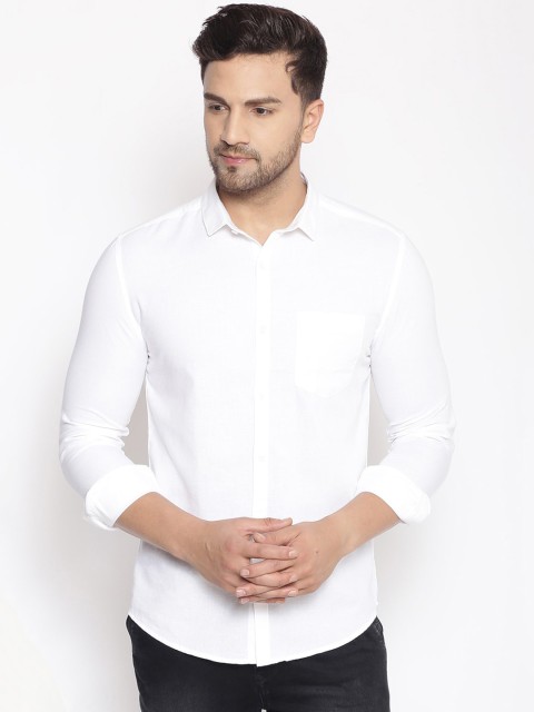 

SHOWOFF Men White Cotton Classic Slim Fit Solid Casual Shirt