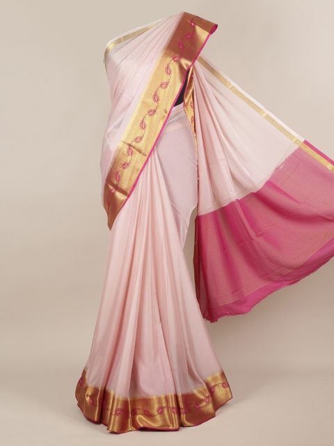 

Pothys Pink & Gold-Toned Poly Chiffon Solid Saree