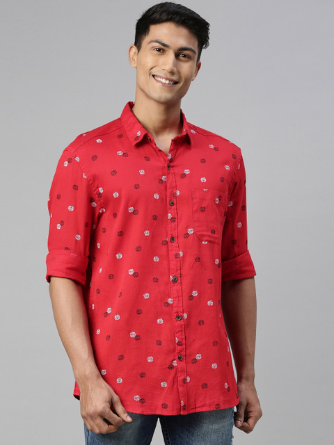 

William White Men Red Printed Slim Fit Casual Shirt