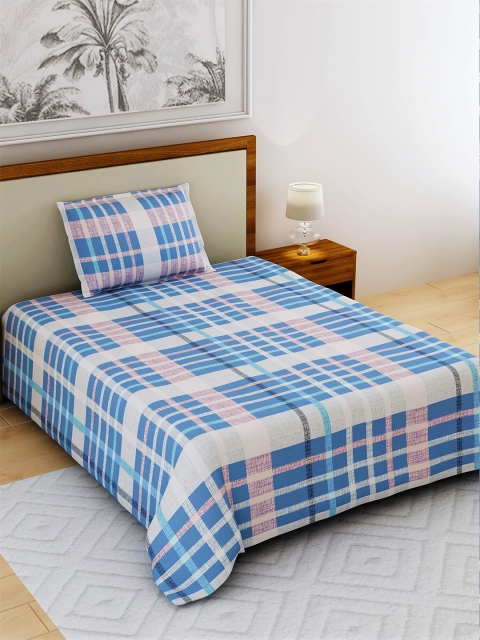 

Salona Bichona Blue & Off-White Geometric 144 TC Polyester 1 Single Bedsheet with 1 Pillow Covers