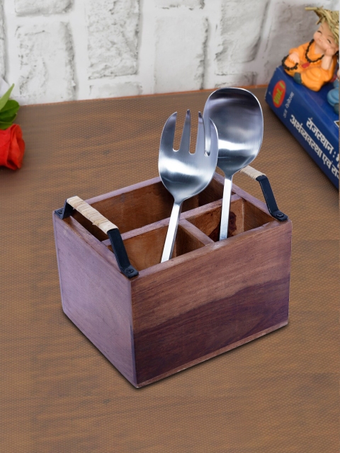 

nestroots Brown & Silver-Toned Stainless Steel Cutlery Set With Wooden Stand