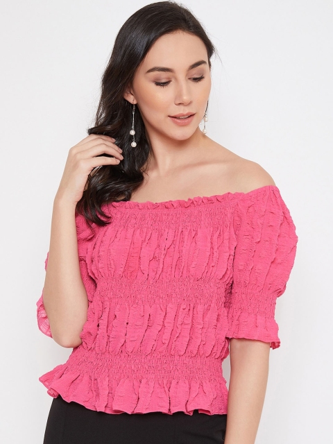 

Madame Pink Off-Shoulder Smocked Bardot Top