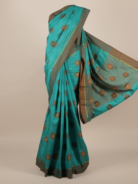 

Pothys Teal Green & Brown Jute Silk Woven Design Saree